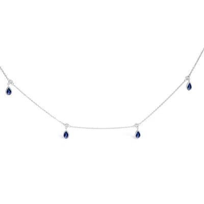 Haus Of Brilliance 10k White Gold Dangling 5x3 Mm Pear Blue Sapphire And Diamond Station Necklace