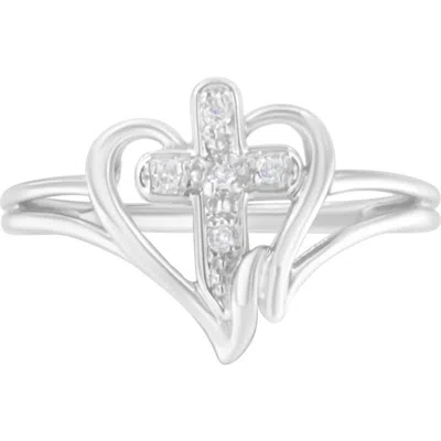 Haus Of Brilliance 10k White Gold Diamond-accented Cross & Open Heart Promise Fashion Ring