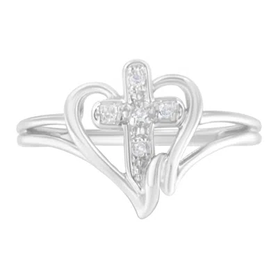 Haus Of Brilliance 10k White Gold Diamond-accented Cross & Open Heart Promise Fashion Ring