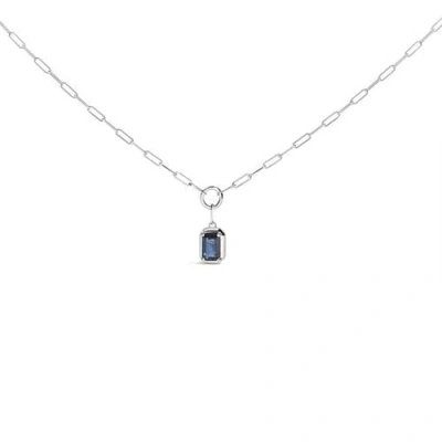 Haus Of Brilliance 10k White Gold Emerald Cut 6x4 Mm Blue Sapphire Solitaire Pendant Necklace In Metallic