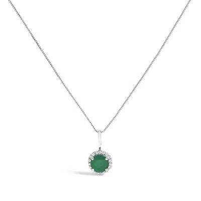 Haus Of Brilliance 10k White Gold Green Emerald And 1/10 Cttw Diamond Accent Halo Pendant Necklace In Metallic