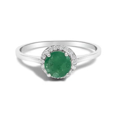 Haus Of Brilliance 10k White Gold Green Emerald And 1/10 Cttw Diamond Halo Ring In Metallic