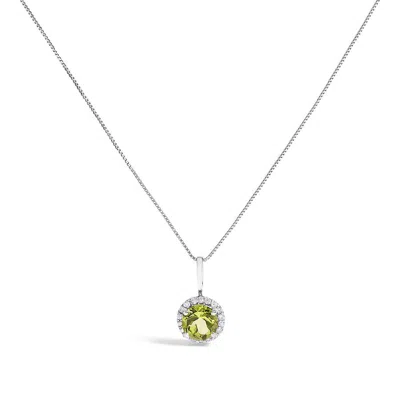 Haus Of Brilliance 10k White Gold Green Peridot And 1/10 Cttw Diamond Accent Halo Pendant Necklace In Metallic