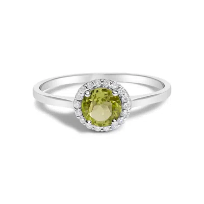 Haus Of Brilliance 10k White Gold Green Peridot And 1/10 Cttw Diamond Halo Ring In Metallic