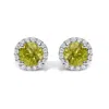 Haus Of Brilliance 10k White Gold Green Peridot And 1/6 Cttw Diamond Halo Stud Earring In Multi