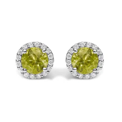 Haus Of Brilliance 10k White Gold Green Peridot And 1/6 Cttw Diamond Halo Stud Earring In Multi