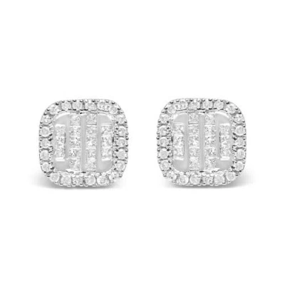 Haus Of Brilliance 10k White Gold Invisible Set 1/2 Cttw Diamond Composite And Halo Stud Earrings In Metallic