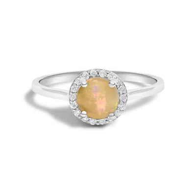 Haus Of Brilliance 10k White Gold Opal And 1/10 Cttw Diamond Halo Ring In Metallic