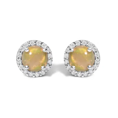 Haus Of Brilliance 10k White Gold Opal And 1/6 Cttw Diamond Halo Stud Earring