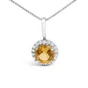 Haus Of Brilliance 10k White Gold Orange Citrine And 1/10 Cttw Diamond Accent Halo Pendant Necklace In Metallic
