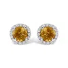 Haus Of Brilliance 10k White Gold Orange Citrine And 1/6 Cttw Diamond Halo Stud Earring In Metallic