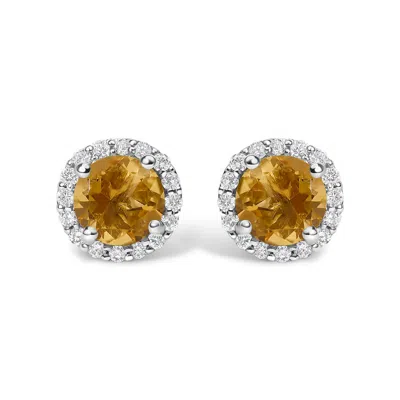 Haus Of Brilliance 10k White Gold Orange Citrine And 1/6 Cttw Diamond Halo Stud Earring In Metallic