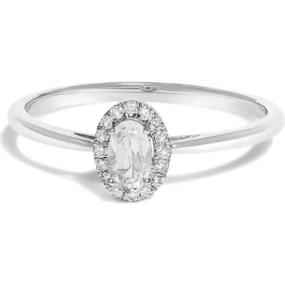 Haus Of Brilliance 10k White Gold 5x3mm Oval Birthstone And Diamond Accent Halo Ring In Metallic