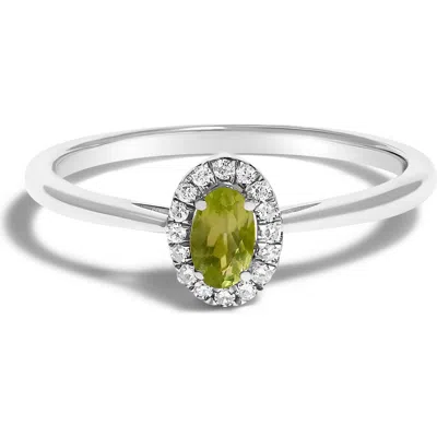 Haus Of Brilliance 10k White Gold 5x3mm Oval Birthstone And Diamond Accent Halo Ring In Green