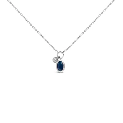Haus Of Brilliance 10k White Gold Oval Blue Sapphire And Diamond Double Charm Pendant Necklace