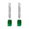 Haus Of Brilliance 10k White Gold Oval Green Emerald And 1/8 Cttw Diamond Drop Earrings