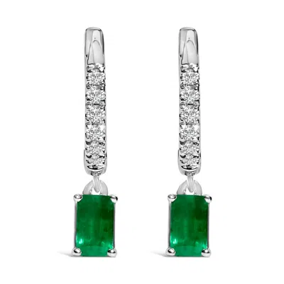 Haus Of Brilliance 10k White Gold Oval Green Emerald And 1/8 Cttw Diamond Drop Earrings