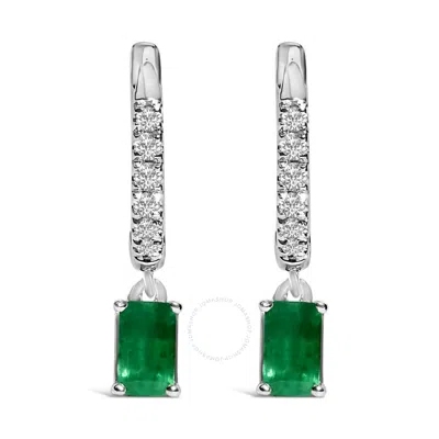 Haus Of Brilliance 10k White Gold Oval Green Emerald And 1/8 Cttw Diamond Drop Earrings (i-j Color