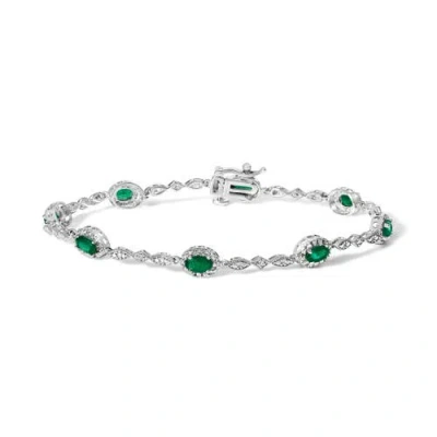 Haus Of Brilliance 10k White Gold Oval Green Emerald & Diamond Alternating Link Bracelet In Silver
