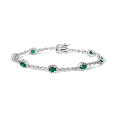 Haus Of Brilliance 10k White Gold Oval Green Emerald & Diamond Alternating Link Bracelet In Silver