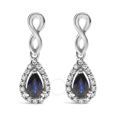 Haus Of Brilliance 10k White Gold Pear Cut Blue Sapphire And 1/7 Cttw Diamond Infinity Drop And Dang