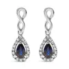 Haus Of Brilliance 10k White Gold Pear Cut Blue Sapphire And 1/7 Cttw Diamond Infinity Drop And Dangle Earrings In Blue