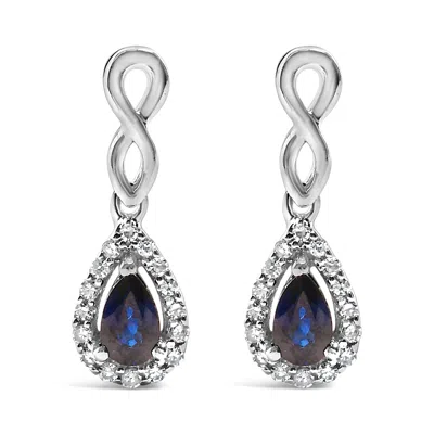 Haus Of Brilliance 10k White Gold Pear Cut Blue Sapphire And 1/7 Cttw Diamond Infinity Drop And Dangle Earrings