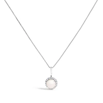 Haus Of Brilliance 10k White Gold Pearl And 1/10 Cttw Diamond Accent Halo Pendant Necklace In Metallic