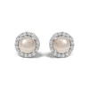 Haus Of Brilliance 10k White Gold Pearl And 1/6 Cttw Diamond Halo Stud Earring In Metallic