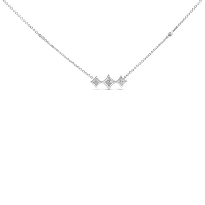 HAUS OF BRILLIANCE 10K WHITE GOLD PRINCESS AND ROUND-CUT 1/4CT TDW DIAMOND STATION NECKLACE
