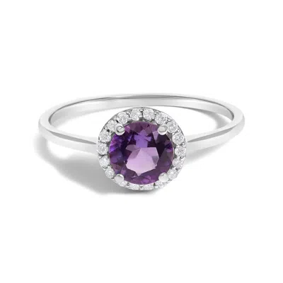 Haus Of Brilliance 10k White Gold Purple Amethyst And 1/10 Cttw Diamond Halo Ring In Metallic