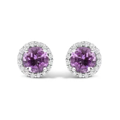 Haus Of Brilliance 10k White Gold Purple Amethyst And 1/6 Cttw Diamond Halo Stud Earring In Metallic