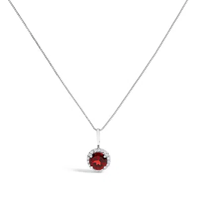 Haus Of Brilliance 10k White Gold Red Garnet And 1/10 Cttw Diamond Accent Halo Pendant Necklace