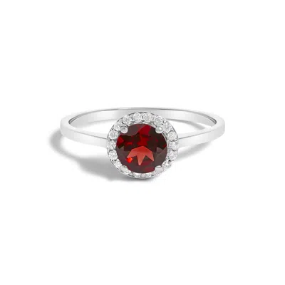 Haus Of Brilliance 10k White Gold Red Garnet And 1/10 Cttw Diamond Halo Ring In Metallic