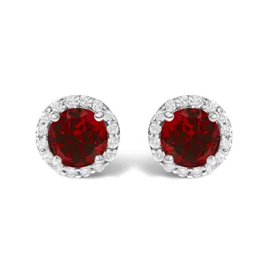 Haus Of Brilliance 10k White Gold Red Garnet And 1/6 Cttw Diamond Halo Stud Earring In Metallic