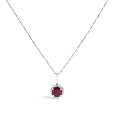 Haus Of Brilliance 10k White Gold Red Ruby And 1/10 Cttw Diamond Accent Halo Pendant Necklace