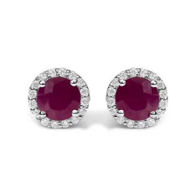 Haus Of Brilliance 10k White Gold Red Ruby And 1/6 Cttw Diamond Halo Stud Earring