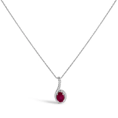 Haus Of Brilliance 10k White Gold Red Ruby And Diamond Accent Teardrop Pendant Necklace - 18" Inches