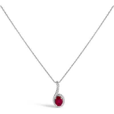 Haus Of Brilliance 10k White Gold Red Ruby And Diamond Accent Teardrop Pendant Necklace In Metallic