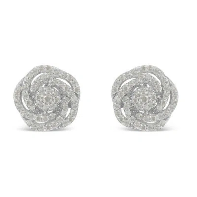 Haus Of Brilliance 10k White Gold Rose-cut 1 Cttw Diamond Floral Cluster Earrings In Metallic