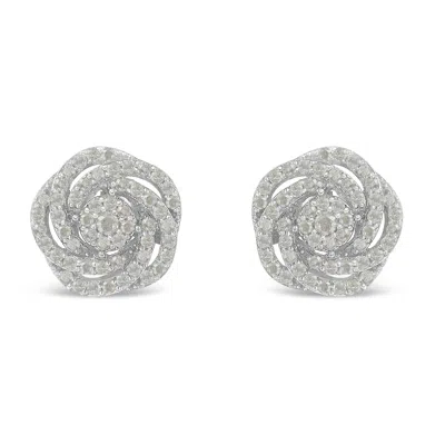 Haus Of Brilliance 10k White Gold Rose-cut Diamond Floral Cluster Earrings
