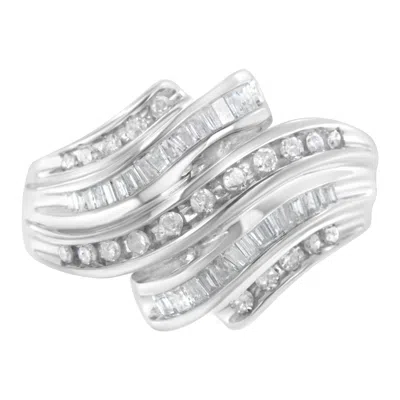 Haus Of Brilliance 10k White Gold Round And Baguette Cut Diamond Channel Ring In Silver
