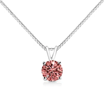 Haus Of Brilliance 10k White Gold Round Brilliant Cut Lab Grown Blue Diamond 4-prong Solitaire Pendant Necklace In Pink