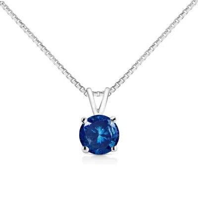 Haus Of Brilliance 10k White Gold Round Brilliant Cut Lab Grown Blue Diamond 4-prong Solitaire Pendant Necklace In Multi