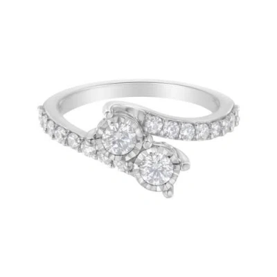 Haus Of Brilliance 10k White Gold Two-stone Miracle-set Diamond Bypass Ring In Metallic