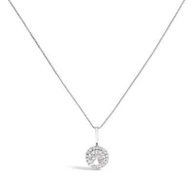 Haus Of Brilliance 10k White Gold White Topaz And 1/10 Cttw Diamond Accent Halo Pendant Necklace In Silver