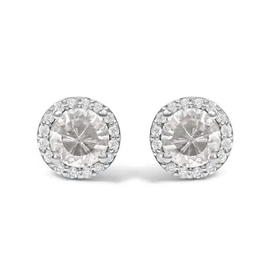 Haus Of Brilliance 10k White Gold White Topaz And 1/6 Cttw Diamond Halo Stud Earring