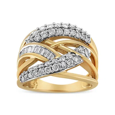Haus Of Brilliance 10k Yellow And White Gold 1.0 Cttw Round And Baguette-cut Diamond Multirow Interwoven Cocktail Ring  In Two-tone