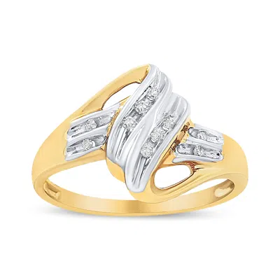 Haus Of Brilliance 10k Yellow And White Gold 1/15 Cttw Round-cut Diamond Bypass Ring In Multi
