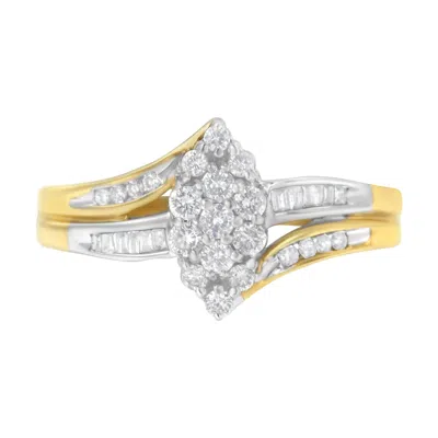 Haus Of Brilliance 10k Yellow And White Gold 1/2 Cttw Diamond Marquise Shaped Cluster Split Shank Ring In Multi